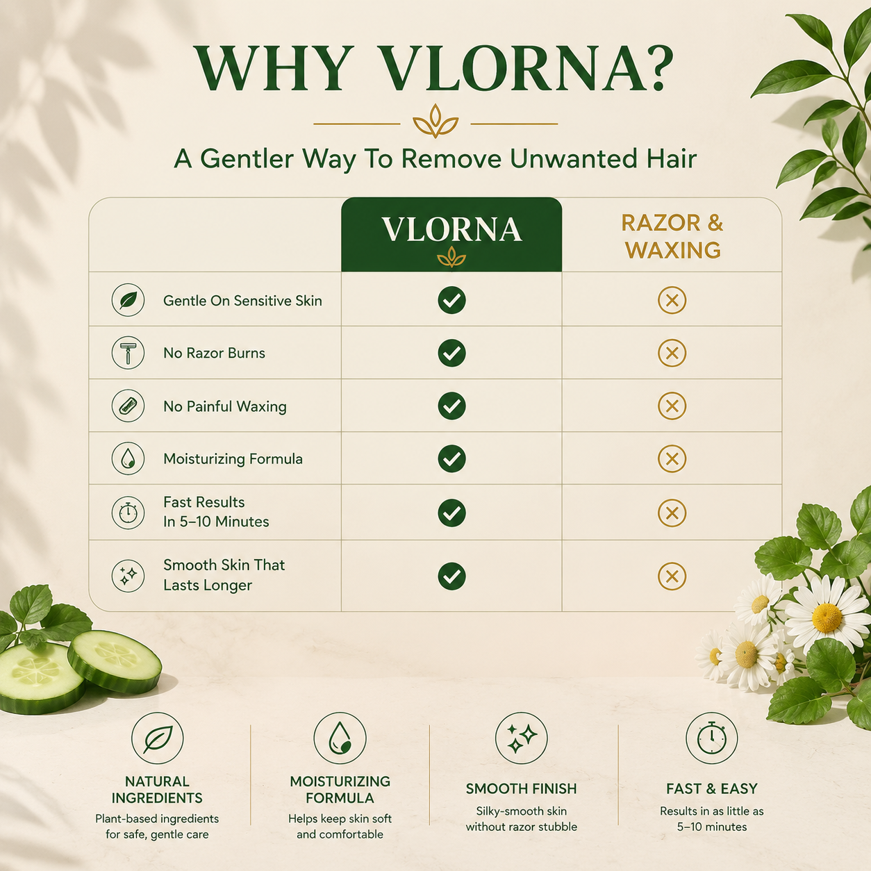 Vlorna™ Natural Gentle Hair Removal Cream | For Women & Men, Sensitive Skin