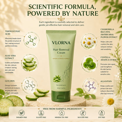 Vlorna™ Natural Gentle Hair Removal Cream | For Women & Men, Sensitive Skin