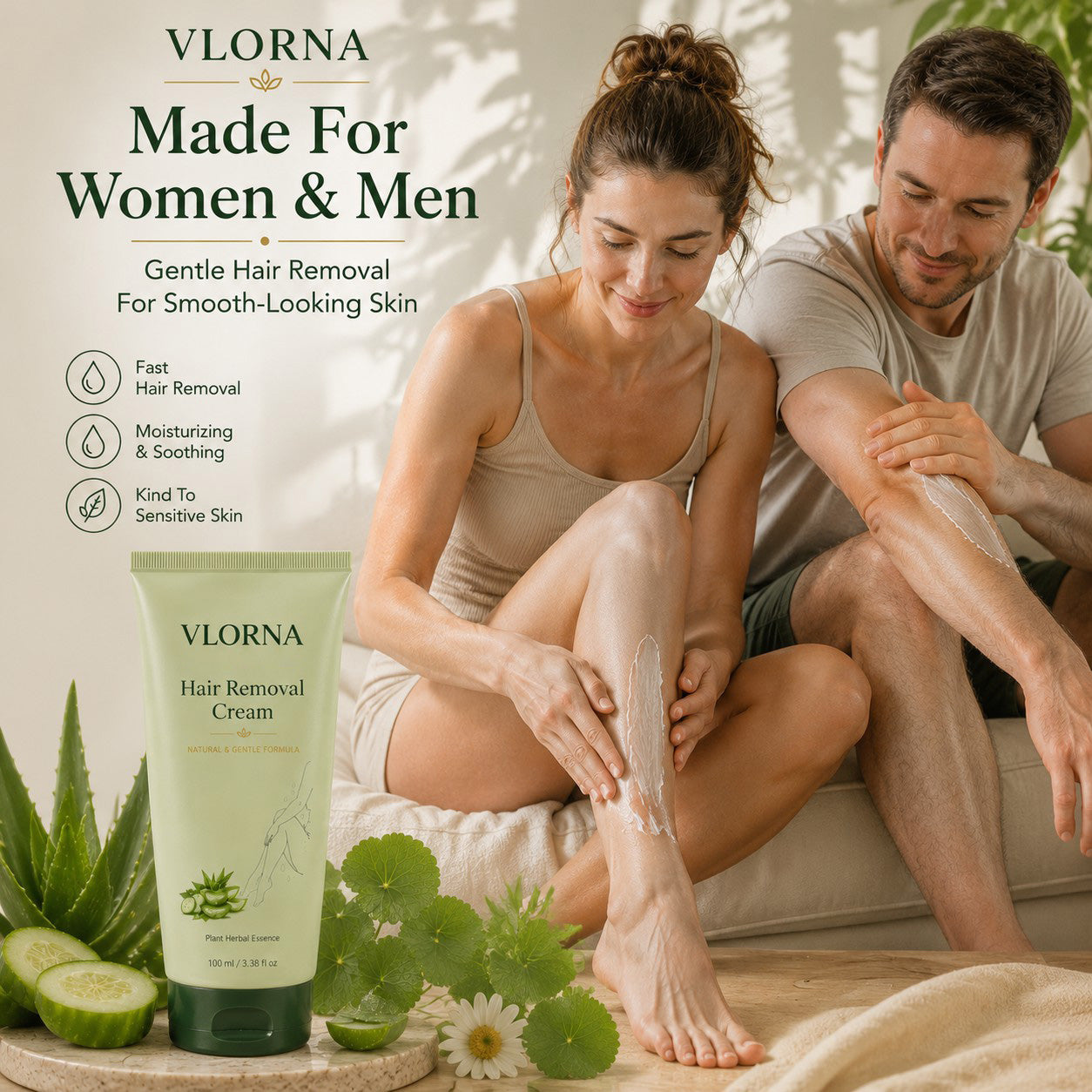Vlorna™ Natural Gentle Hair Removal Cream | For Women & Men, Sensitive Skin